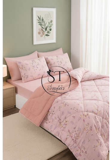 Çift Kişilik Çiçekli Welsoft Yorgan Çift Taraflı 195x215 Pembe