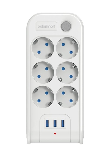 Polosmart Mp18 6 Prizli 3 Usb Çıkışlı Akım Korumalı Uzatma Kablosu 2 Metre Beyaz 2 M