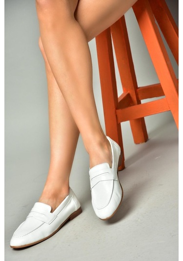 Fox Shoes S944007803 Beyaz Hakiki Deri Kadın Babet Beyaz-hakiki Deri Beyaz