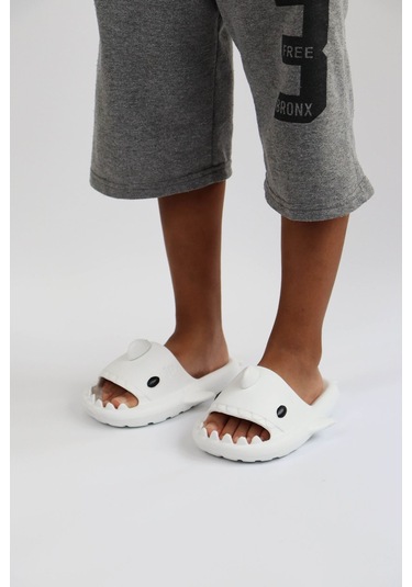Wagoon Wg500 Köpekbalığı Beyaz Unisex Tam Ortopedik Terlik Shark Slides Cocuk Beyaz