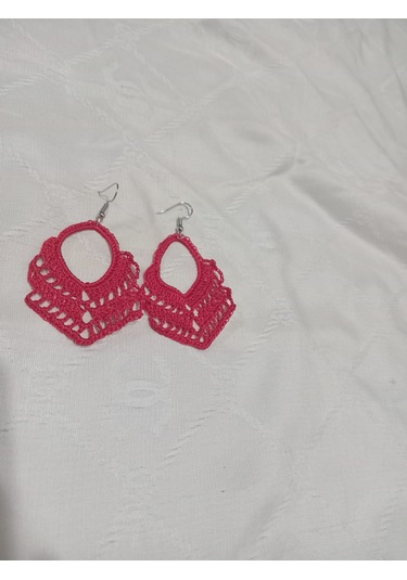 Golden Takış Modern El İşi Örgü Küpe Kırmızı