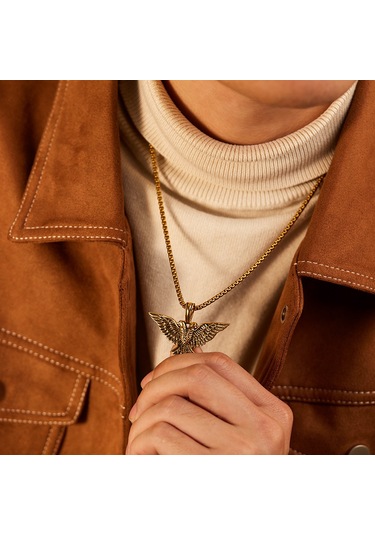 Relaxed Avrupa Ve Amerikan Yaratıcı Punk Kesme Paslanmaz Çelik Çift Başlı Kartal Retro Hip-hop Kolye Altın Tek Bir Kolye Ucualtın Kolye Zinciri 3 55