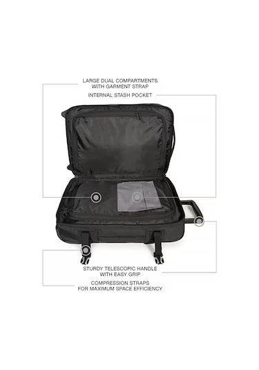 Eastpak Kabin Boy Valiz Ultra Hafif, Geniş Hacimli, Dayanıklı Kumaş, Sessiz Tekerlekli Ek00094d80w1 Siyah