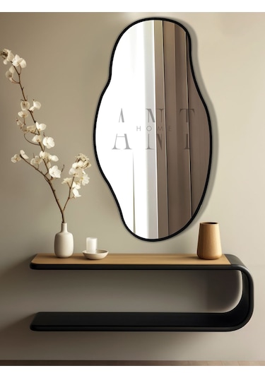 Asimetrik 75x40 Cm Konsol Aynası, Dresuar Aynası, Tuvalet Aynası, Holl Aynası, Banyo Aynası 75 X 40 Siyah