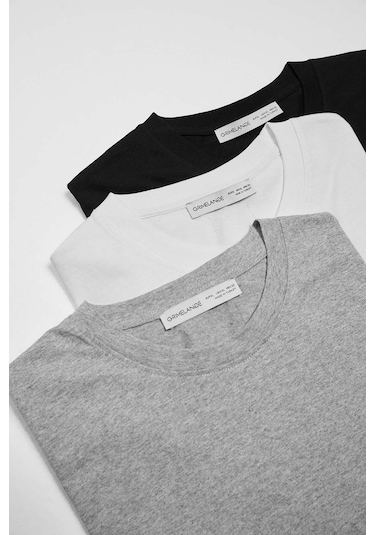 GRIMELANGE Cultıvated Erkek 3'lü Kalın Dokulu Regular %100 Organik Pamuk Çok Renkli T-shirt Çok Renkli