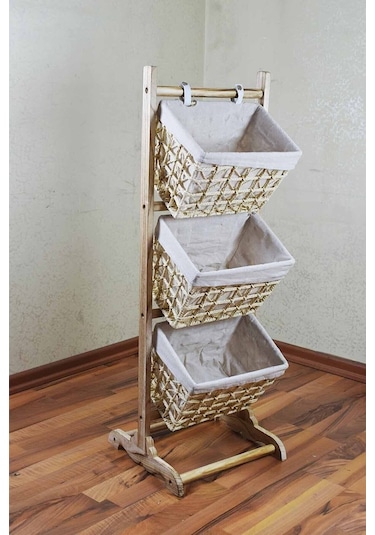 SepetçiBaba  3 Katlı Ahşap Meyvelik Bej Bej