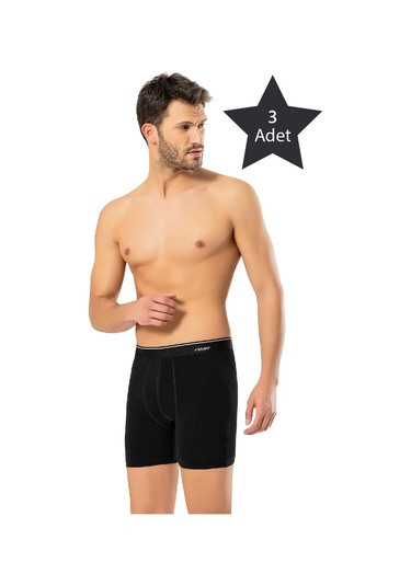 Erdem Erkek Pamuk Elastan Uzun Boxer 1470 - 3 Adet Siyah