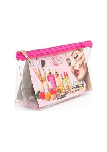 Jolly Tekli Orta Boy Şeffaf Makyaj Çantası 25cmx12cmx8cm Renkli