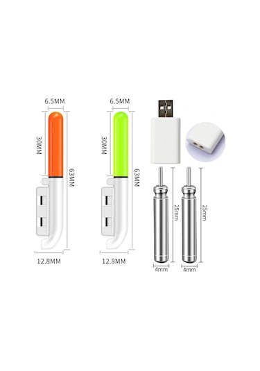 Valkyrie 2 Adet Şarjlı Led Kamış Olta Ucu Işığı Su Geçirmez Usb Evrensel Uyumlu Gece Balıkçılığı