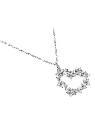 Kadın Çiçeklerden Kalp Model Gümüş Kolye Silver