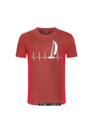 Cınessd Yelken Kalp Atışı Grafikli Yazlık %100 Pamuk Erkek Tshirtgökyüzü Mavi Gökyüzü Mavi