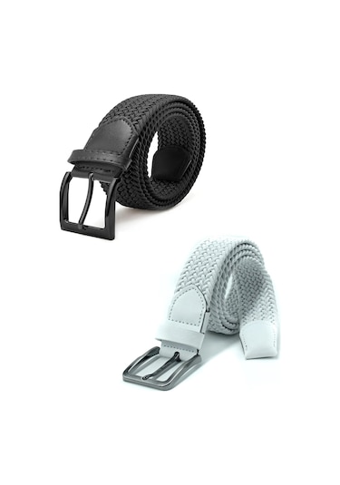 Ikil Elastik Örgü Kemer 3,5cm Siyah Ve Beyaz Lastik Kemer Unisex 2 Adet Siyah-beyaz