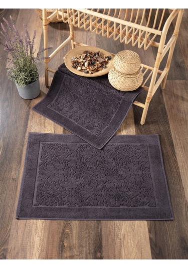 2'li Ayak Havlusu-damask Desen - %100 Pamuk Antrasit