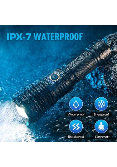 Jeemson P70 Taşınabilir Şarjlı El Feneri - 5000mah Pil, 5 Aydınlatma Modu, Tip-c Şarj, Su Geçirmez Siyah