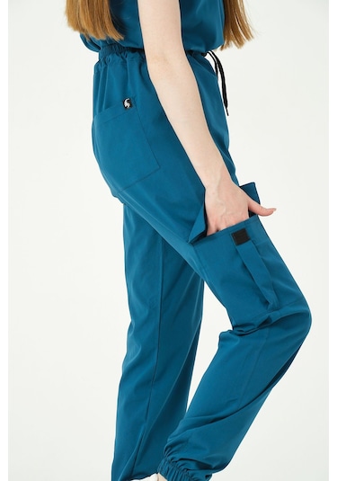 Turkuaz Likralı Kargo Cep Jogger Paça Doktor Hemşire Forması Tek Alt Unisex
