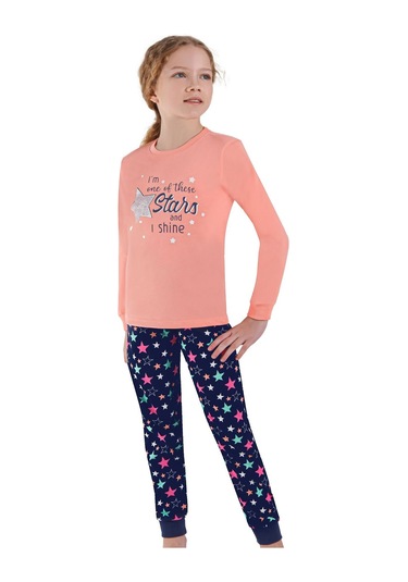 Ersoy 758gu Kız Çocuk Garson Boy Uzun Kollu Pijama Takımı-somon SOMON