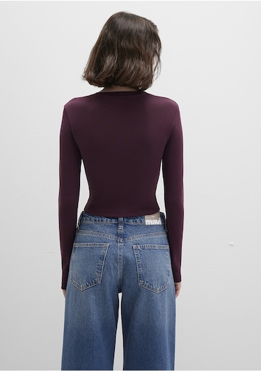 Mavi - Uzun Kollu Bordo Crop Basic Tişört 1612822-70434 Bordo