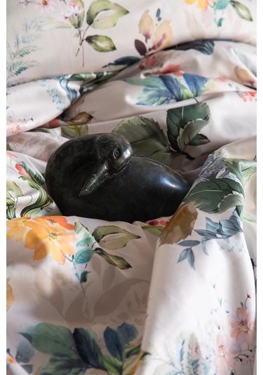 İssimo Home Claude %100 Pamuk Saten Çift Kişilik Nevresim Takımı Krem - Mavi