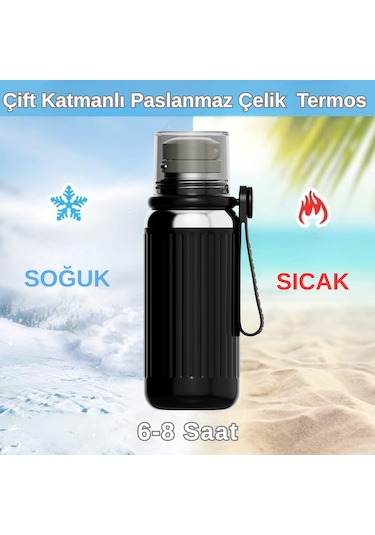 Çift Katmanlı Paslanmaz Çelik Termos 500 Ml Siyah