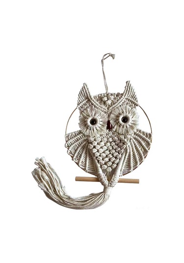 Yifomall El İşi Makrome Duvar Dekoru - Büyük Boy 30x80cm Boho Tarzı Baykuş Askılı