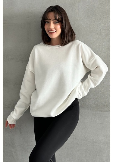 Kadın Bisiklet Yaka Oversize Sweatshirt Ku401b-16-xl Krem