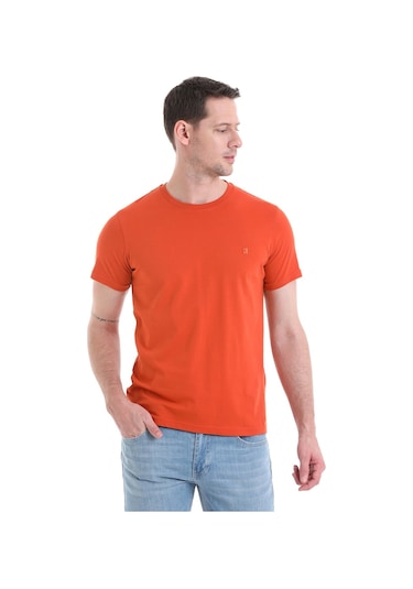 Hatemoğlu 35353022C003 019 Regular Fit Pamuklu Bisiklet Yaka Düz Erkek Tişört Kiremit