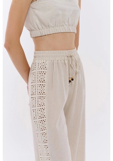 Olla Collection Kumaş Matchli Pantolon Natur Çok Renkli