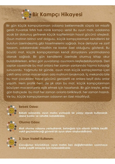 Mordesign Bebek/çocuk Oyun Halısı, Yenidoğan Emekleme Pedi, Aktivite Matı, Çok Amaçlı Minder, Kampçı Serisi 110 X 110 Acı Kahve