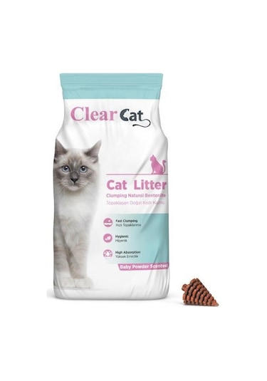Clear Cat Bebek Pudralı İnce Topaklaşan Bentonit Kedi Kumu 10 KG