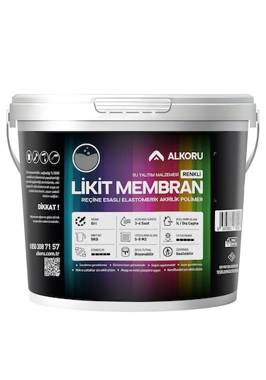 Alkoru 5 Kg Gri Likit Membran Renkli Reçine Esaslı