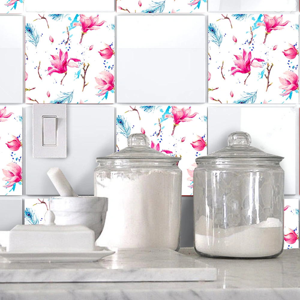 Hombey Klasik Mavi Zemin Desenli Otomatik Yapışkan Duvar Çini Sticker 20x20cm 10 Adet - Ev Dekoru İçin Kolay Uygulama Ve Kaldırma Özelliği Diğer