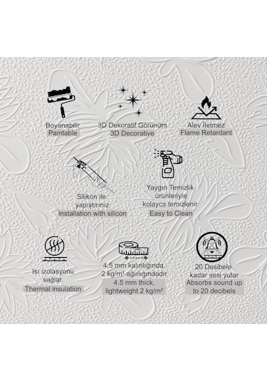 3d Duvar Paneli Boyanabilir Dekota 60x120 Cm / Ağaç Desenli 7'li Paket-5 M²