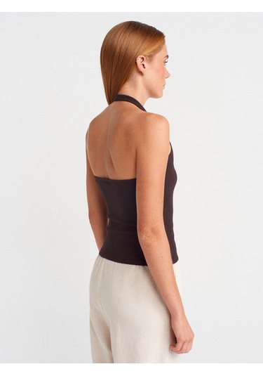Dilvin 21162 Halter Yaka Top-koyu Kahve Koyu Kahve