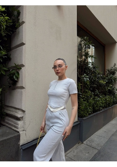 Düğme Yakalı Gri Alt Üst Takım S3943 Gri