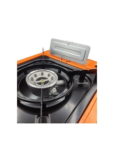 Rox Camping 0189 Tekli Portatif Kamp Ocak - Turuncu, Rüzgarlıklı, Ekstra Gaz Girişli