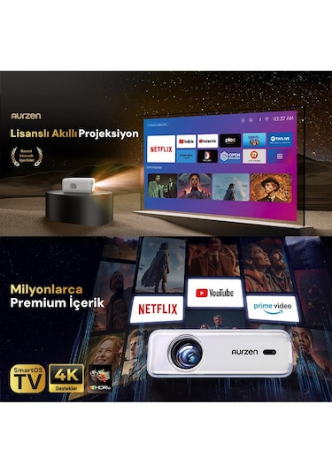 Vankyo Aurzen D1 Smart Tv 4k Destekli Projeksiyon Cihazı +hdr10+auto Focus+auto Keystone+6g Wifi+6.1bt+dolby Ses Sistemi - Ps5/ps4/xbox