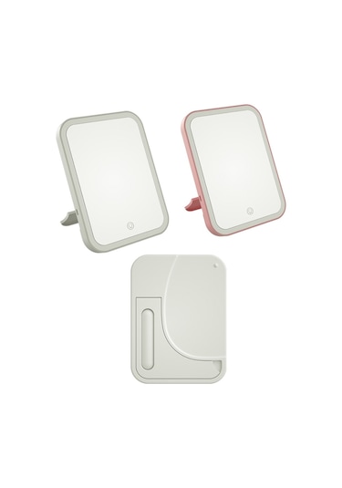 Sones 2 Adet Led Makyaj Aynası Lamba Dolgulu Işık Yurt Masaüstü Giyinme Aynası Kadın Katlanır Taşınabilir Küçük Ayna, Stil: Şarjlı Üç Renkli Işık Pembe