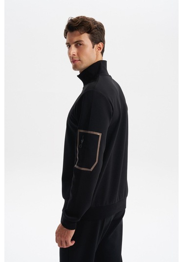 Arma Erkek Slim Fit Dik Yaka Yarım Fermuar Pamuklu Sweatshirt Sol Kol Fermuar Cepli K30404685702 Siyah