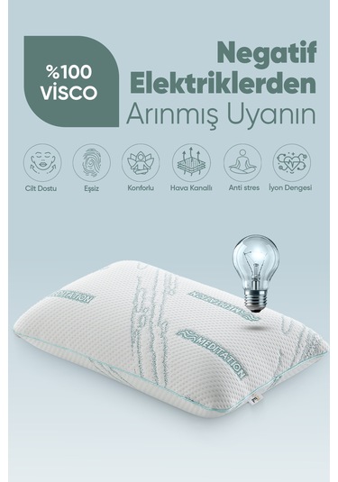 Dinlendirici Visko Yastık - Ortopedik Lüx Tombul Yastık - Anti Statik Kumaş Stres Azaltan Visco Beyaz