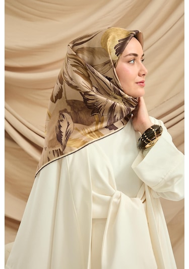 Silk Home Twill İpek Eşarp 11480-65 Vizon, Yeşil Kahve, Krem, Yeşil Bej