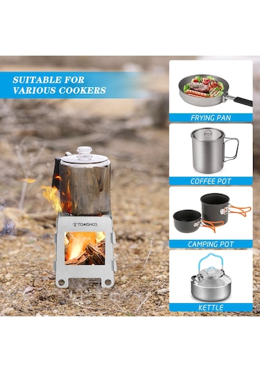 Açık Kamp Odun Sobası İle Kızartma Tavası Seti Piknik Araçları Gümüş