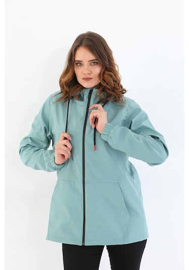 Kadın Astarlı Su Geçirmez Ve Rüzgara Dayanıklı Kapüşonlu Iç Cepli Yağmurluk - Rüzgarlık Taş