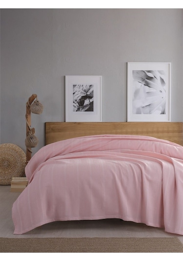 Çift Kişilik Waffle Pike 210x230cm, %100 Pamuk, Petekli Pike Pudra