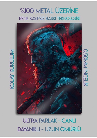 Ragnar Lodbrok, Vikings Dizi Film Posterleri - Parlak Metal Baskı Tablo