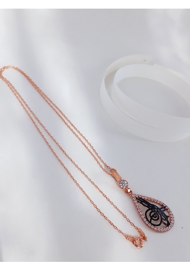 Keskin Gümüş Damla Rose Osmanlı Tuğra Tasarım Kadın Gümüş Kolye