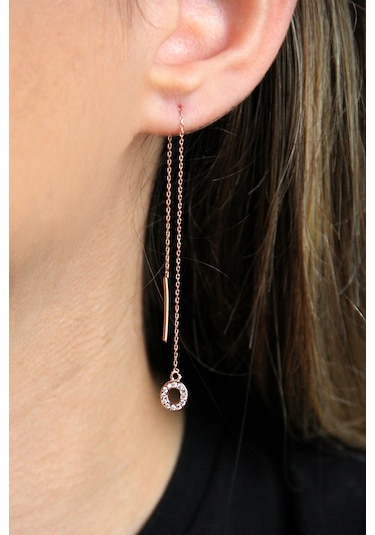 Argentum Concept O Harfi 925 Ayar Gümüş Rose Tek Zincir Küpe - K100401