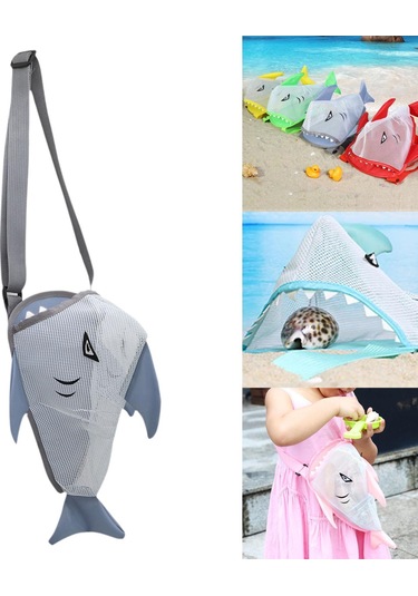 Suntek Yaz Çocukları Mesh Plaj Kabuk Torbası 25x18x15cm Çok Gri