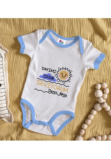 Bitmeyenkartus Bk Kids Kişiye Özel Mavi Bebek Body Zıbın - Model 93 Çok Renkli