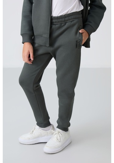 Tommy Life Haki Pamuklu Kalın İçi Tüylü Yumuşak Dokulu Standart Fit Nakışlı Erkek Çocuk Eşofman Takım - 11240 Haki