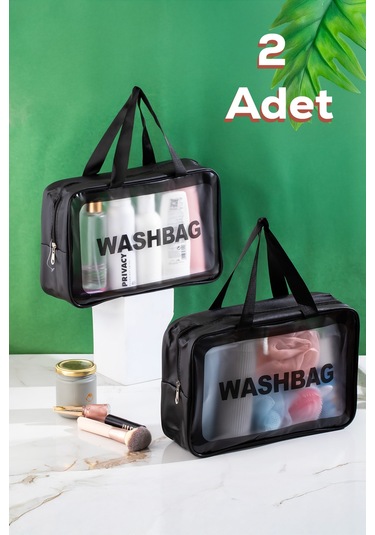 Porsima 3142 2li Şeffaf Seyahat Ve Makyaj Çantası Su Geçirmez Organizer Washbag